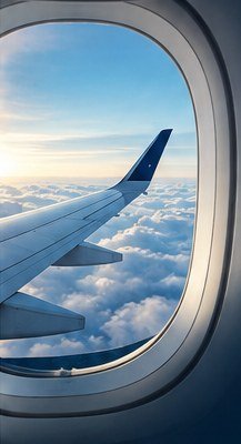 Vista desde la ventana de un avión sobre las nubes